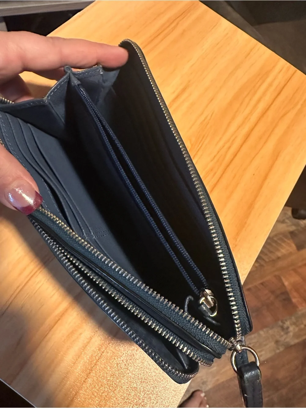 Coach Navy Pebbled Leather Zip Wristlet Wallet